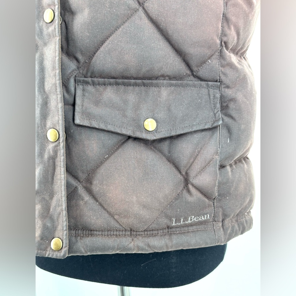 L.L.Bean Brown Quilted Waxed Cotton Goose Down Vest Size M - Picture 7 of 15